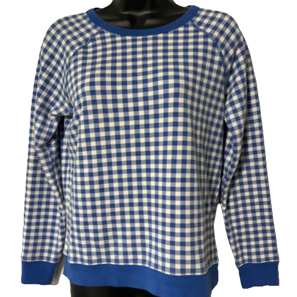 Draper James Natalie 100% Cotton Crop Sweatshirt Blue White Gingham Size S Small
